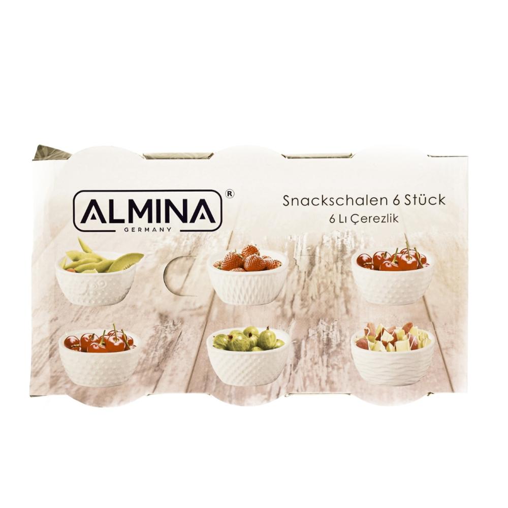 Almina 6er Snackschalen-Set aus Porzellan Servierschale mit Muster Weiß 200 ml Motiv 2 Bild 1