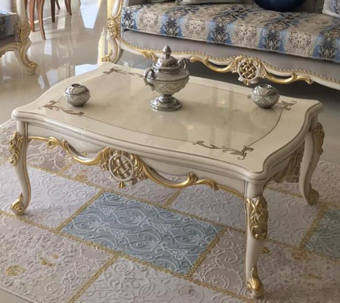 Casa Padrino Luxus Barock Couchtisch Weiß / Gold 118 x 87 x H. 50 cm - Massivholz Wohnzimmertisch - Möbel im Barockstil Bild 1