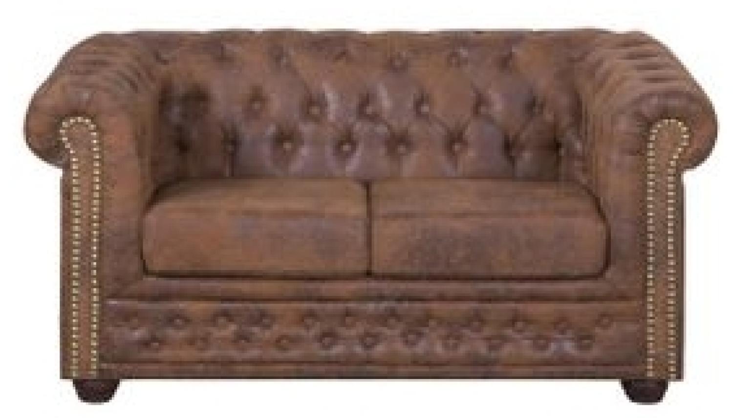 Edles Chesterfield Sofa 2 Sitzer in Mikrofaser Vintage braun Bild 1