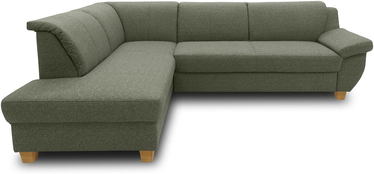 DOMO Collection Ecksofa Panama, klassisches Ecksofa in L-Form, Eckcouch, Sofa Couch, Ecke mit Schlaffunktion 254 x 186 cm in grün Bild 1