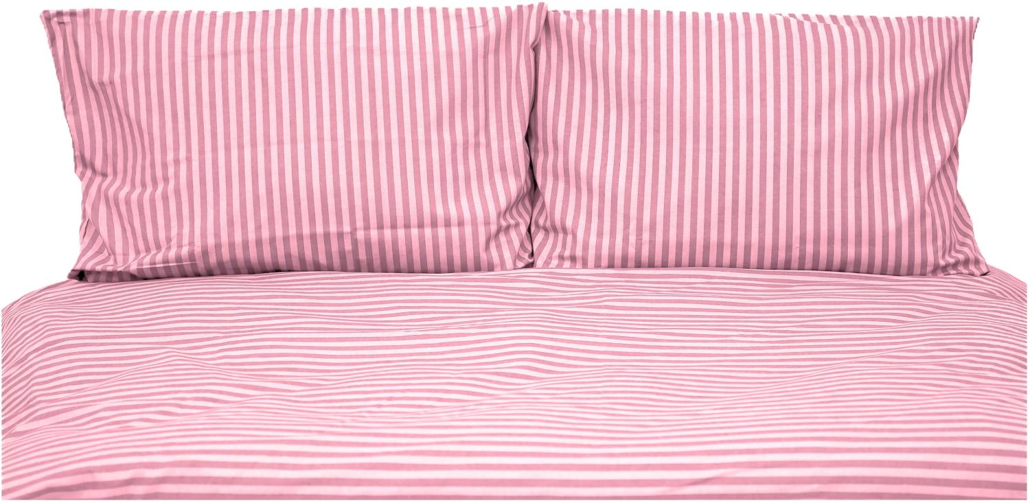 Gestreifte Bettwäsche mit Reißverschluss 220x200 cm, 2x Kissenbezug 80x80 cm Rosa Bild 1