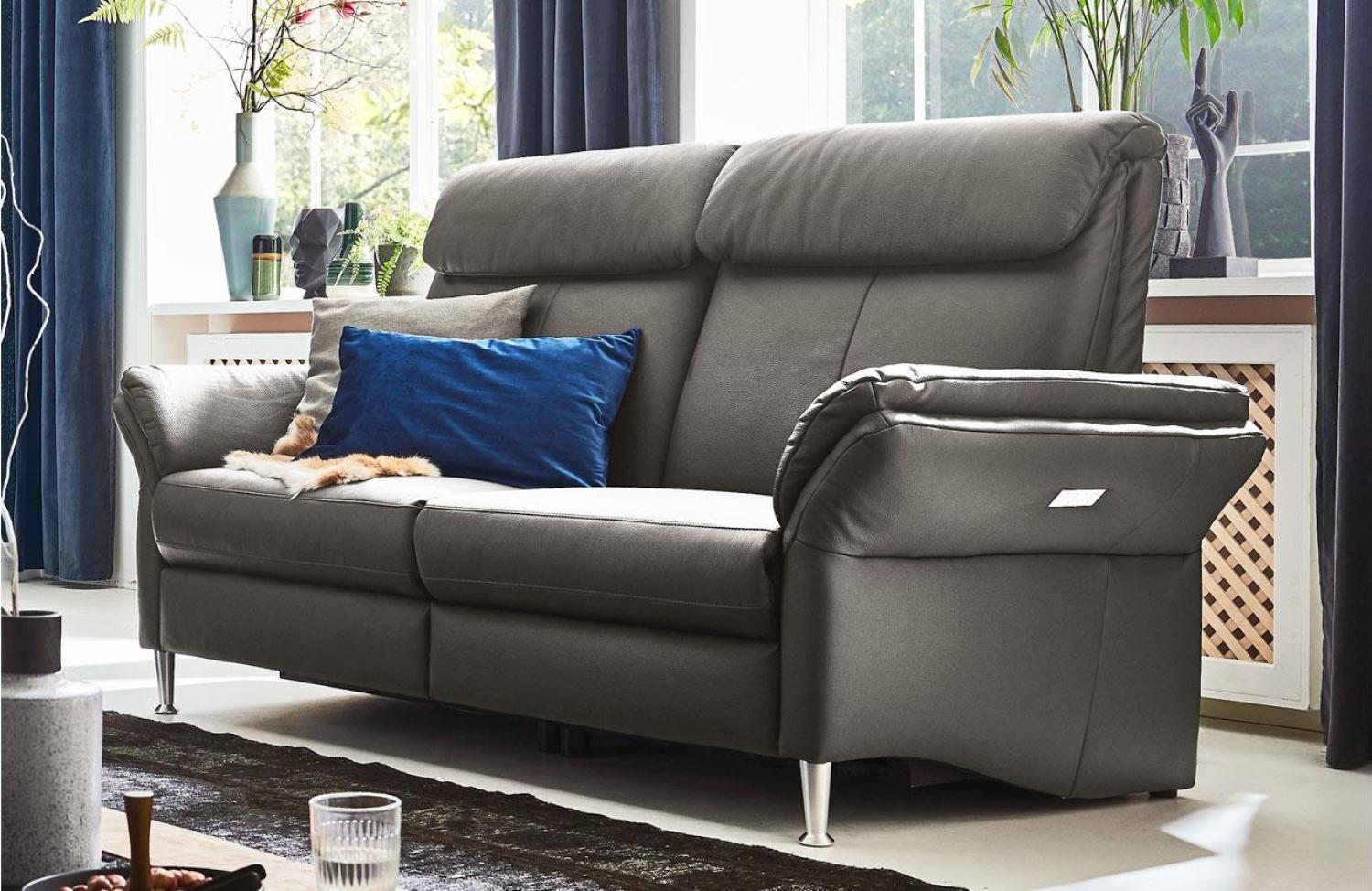 Sofa 3-Sitzer FABIO Leder grau vollmotorische Relaxfunktion Bild 1