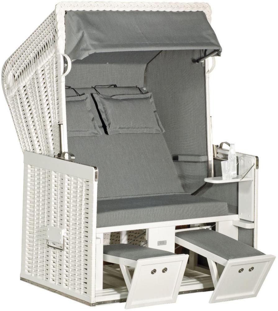 Sonnenpartner Strandkorb Konsul 2-Sitzer Halbliegemodell weiß/grau mit 2 Komfortkopfkissen Bild 1