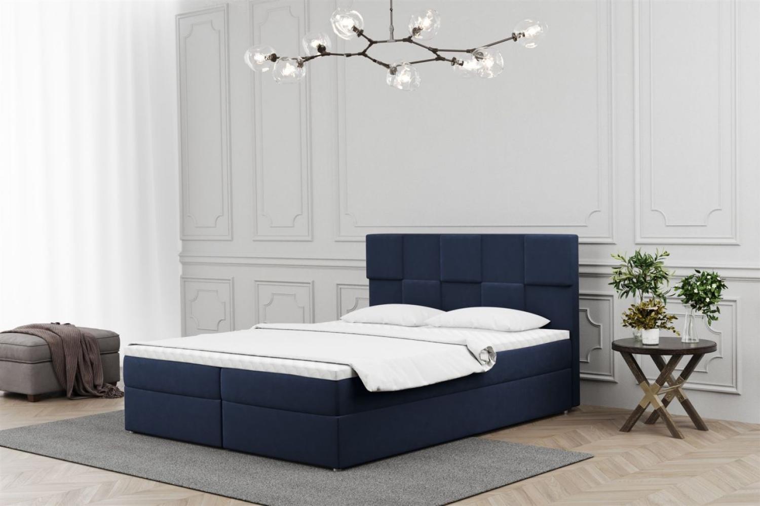 Boxspringbett Schlafzimmerbett JOLIE 160x200cm in Stoff Matt Velvet Dunkelblau Bild 1