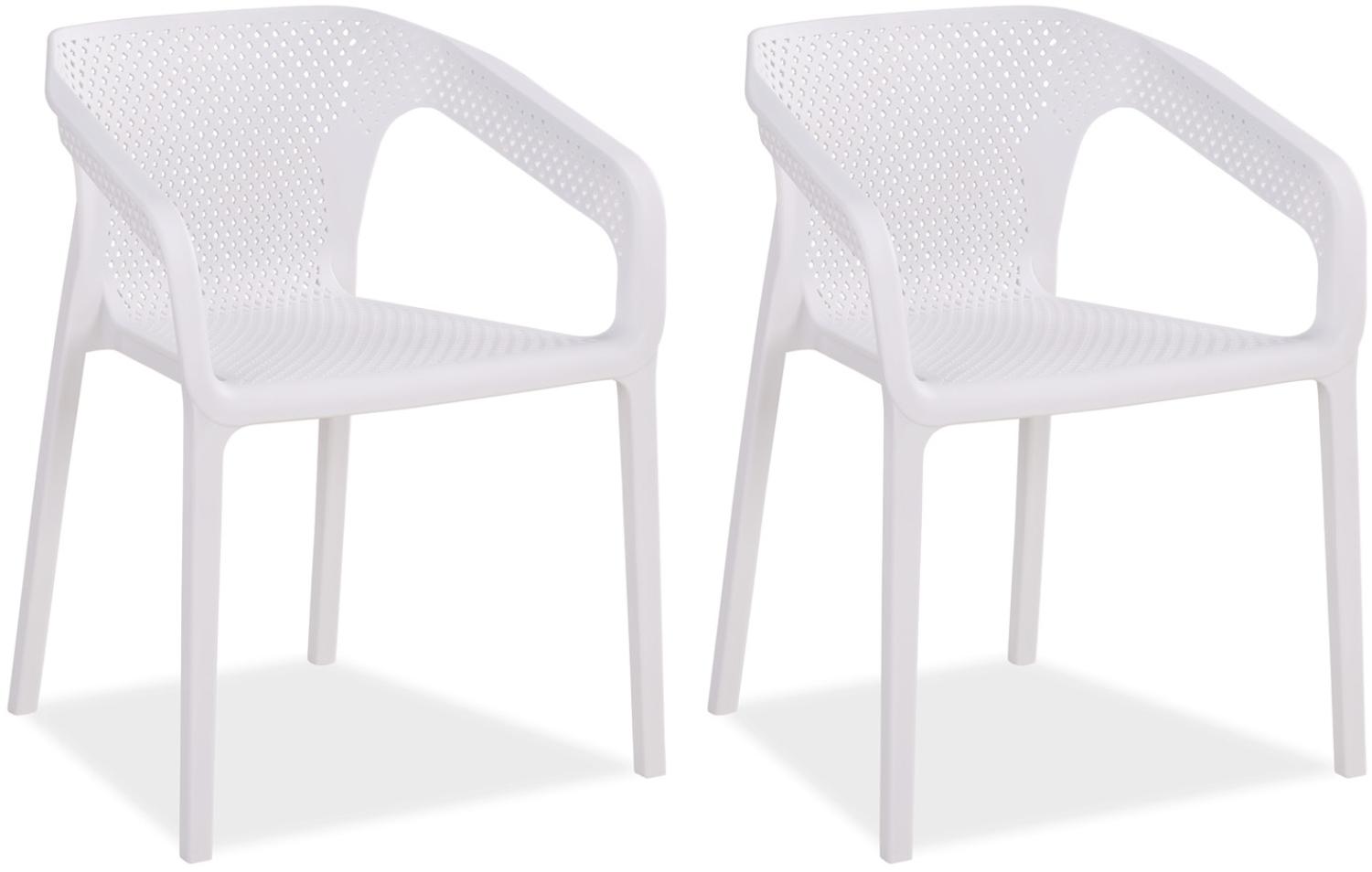 Gartenstuhl mit Armlehnen 2er Set Gartensessel Weiß Stühle Kunststoff Stapelstühle Balkonstuhl Outdoor-Stuhl Bild 1