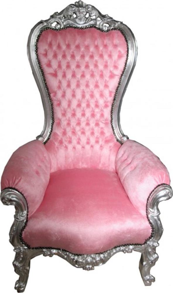 Casa Padrino Barock Thron Sessel Majestic Medium Rosa/Silber - Riesensessel - Thron Stuhl Tron Bild 1