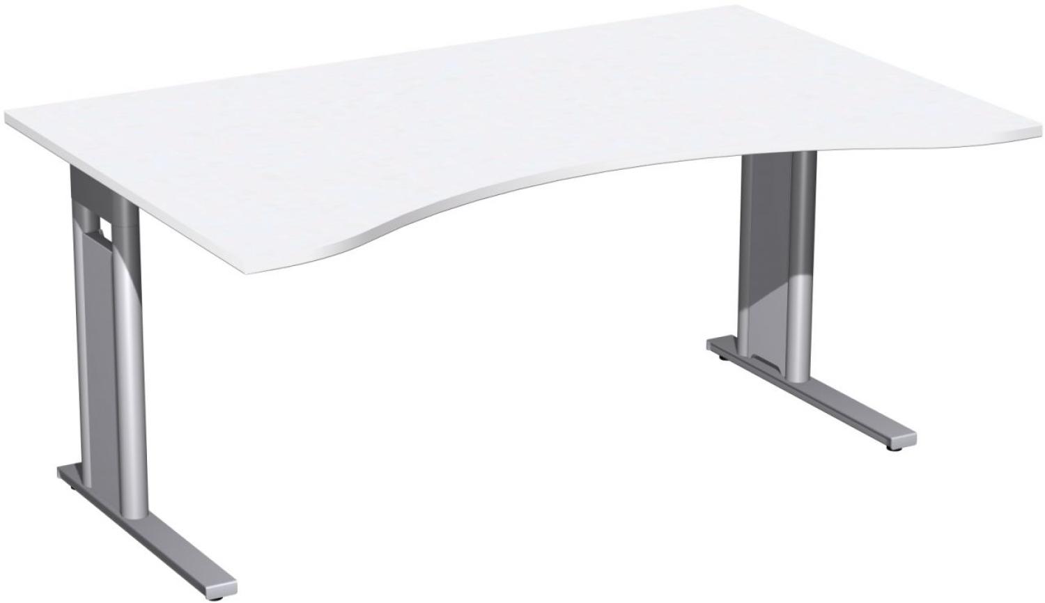 Schreibtisch, Ergonomieform, 160x100cm, Weiß / Silber Bild 1
