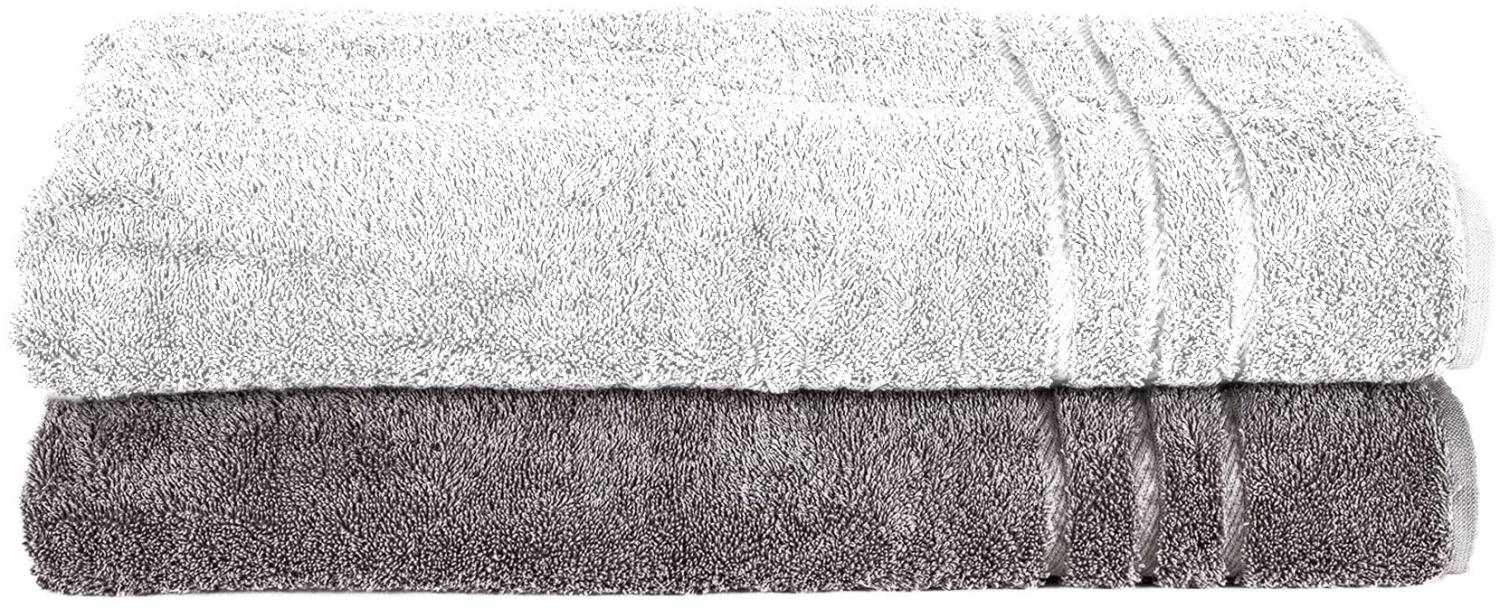 Komfortec 2er Saunatuch Set 80x200 cm aus 100% Baumwolle, XXL-Saunatücher, Sauna Handtuch, Weich, Groß, Frottee, Schnelltrocknend, Anthrazit Grau/Weiß Bild 1