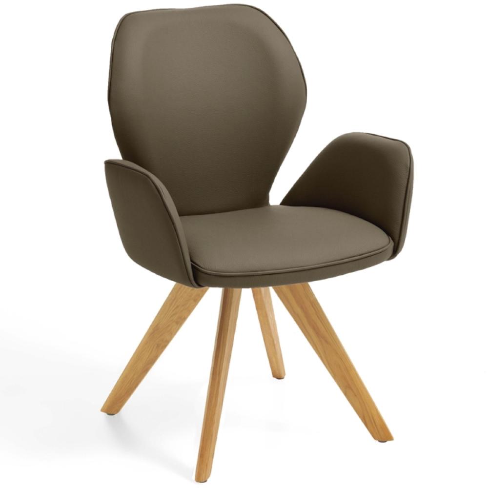 Niehoff Sitzmöbel Colorado Trend-Line Design-Armlehnenstuhl Eichen/Leder - 180° drehbar Napoli oliv grün Bild 1
