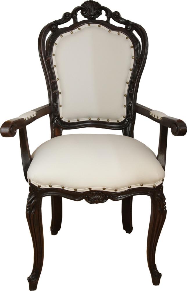 Casa Padrino Luxus Barock Esszimmer Stuhl in leicht Creme/Braun mit Armlehnen - Hotel Barock Stuhl - Luxus Qualität Bild 1