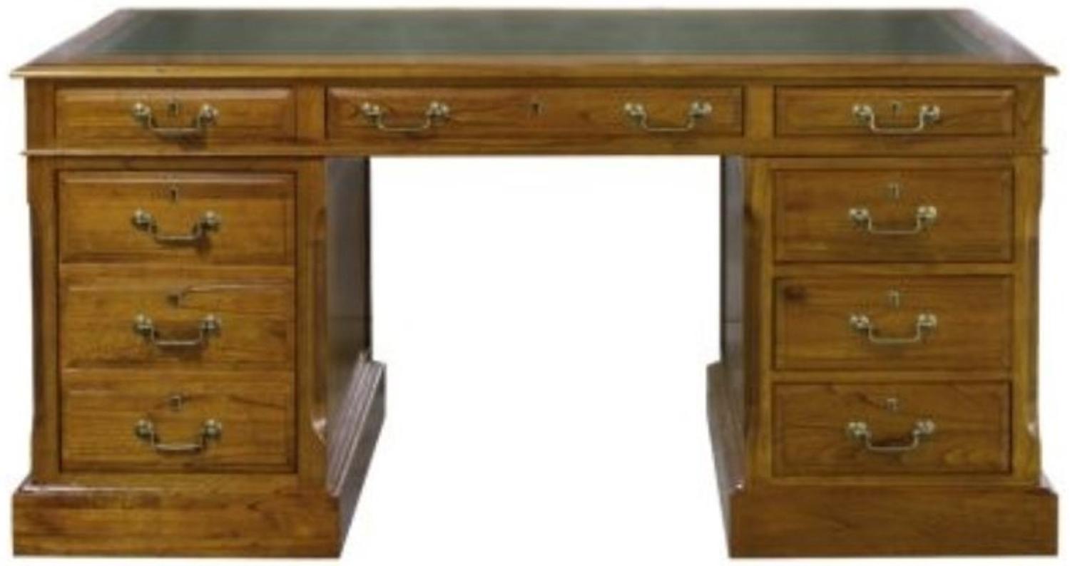 Casa Padrino Luxus Schreibtisch mit Tür und 6 Schubladen Braun / Grün 160 x 80 x H. 79 cm - Büromöbel Bild 1