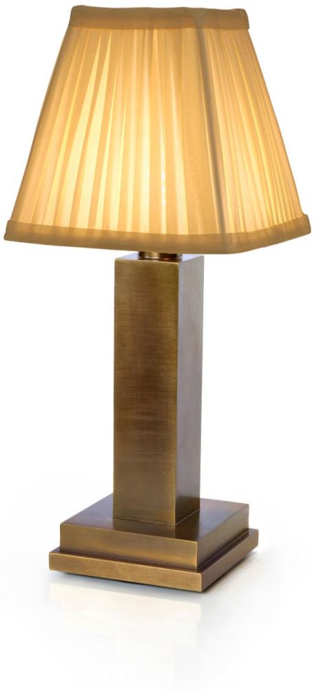 NEOZ kabellose Akku-Tischleuchte ALBERT UNO LED-Lampe dimmbar 1 Watt 27,5x12 cm Messing Antik, poliert mit Lampenschirm aus Seide Bild 1