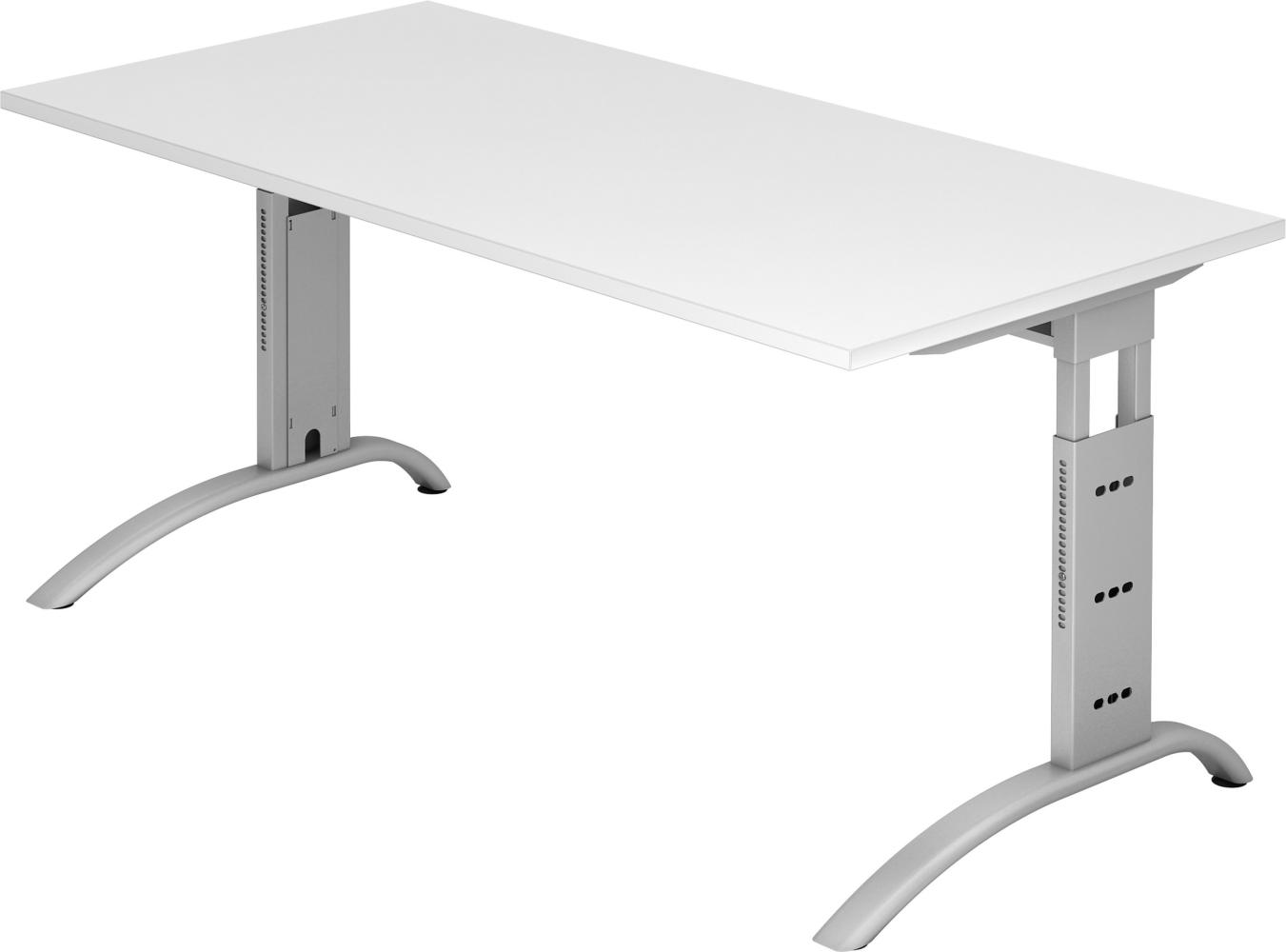 bümö® Schreibtisch F-Serie höhenverstellbar, Tischplatte 160 x 80 cm in weiß, Gestell in silber Bild 1