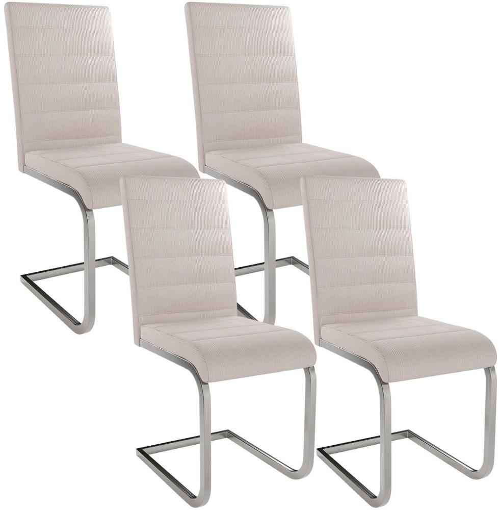 Juskys Freischwinger Schwingstuhl Vegas 4er Set - Esszimmerstuhl mit Metall-Gestell & Bezug aus Cord - moderner Küchenstuhl in Beige Bild 1