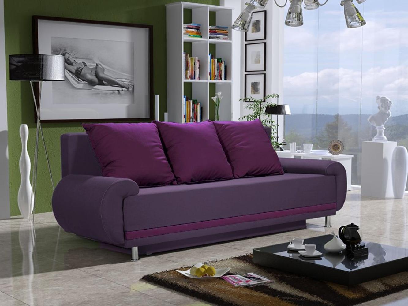 Sofa Designersofa MIKA 3-Sitzer mit Schlaffunktion Violett Bild 1
