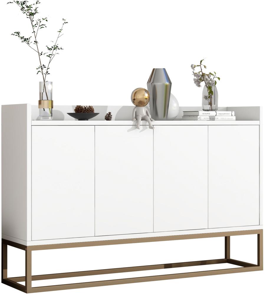 Merax Modernes Sideboard im minimalistischen Stil 4-türiger griffloser Buffetschrank für Esszimmer, Wohnzimmer, Küche weiß Bild 1
