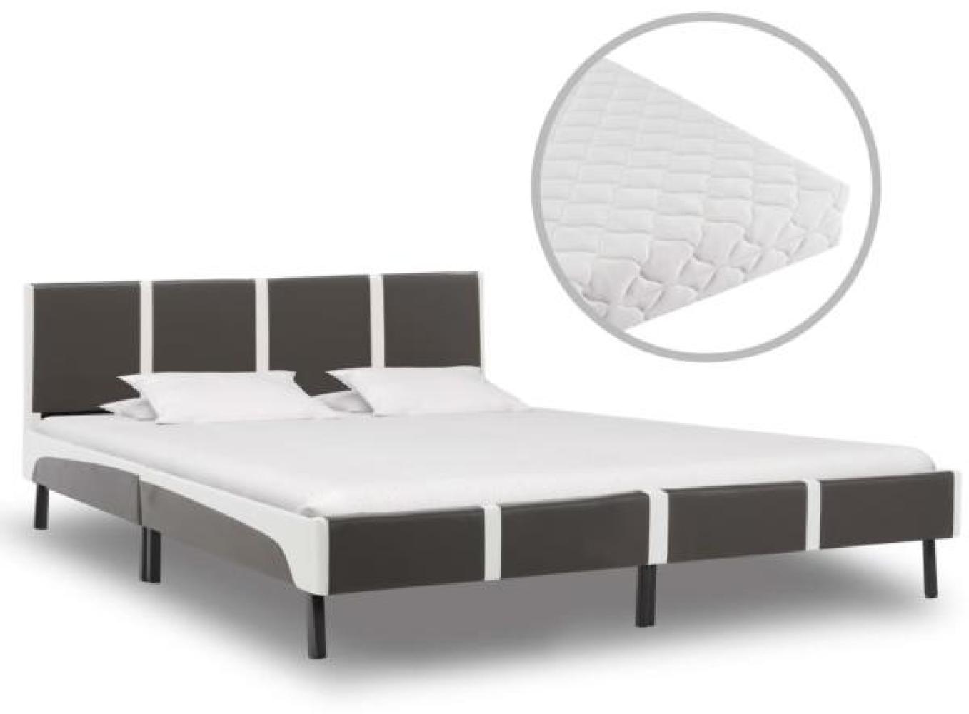vidaXL Bett mit Matratze Grau und Weiß Kunstleder 180 x 200 cm Bild 1