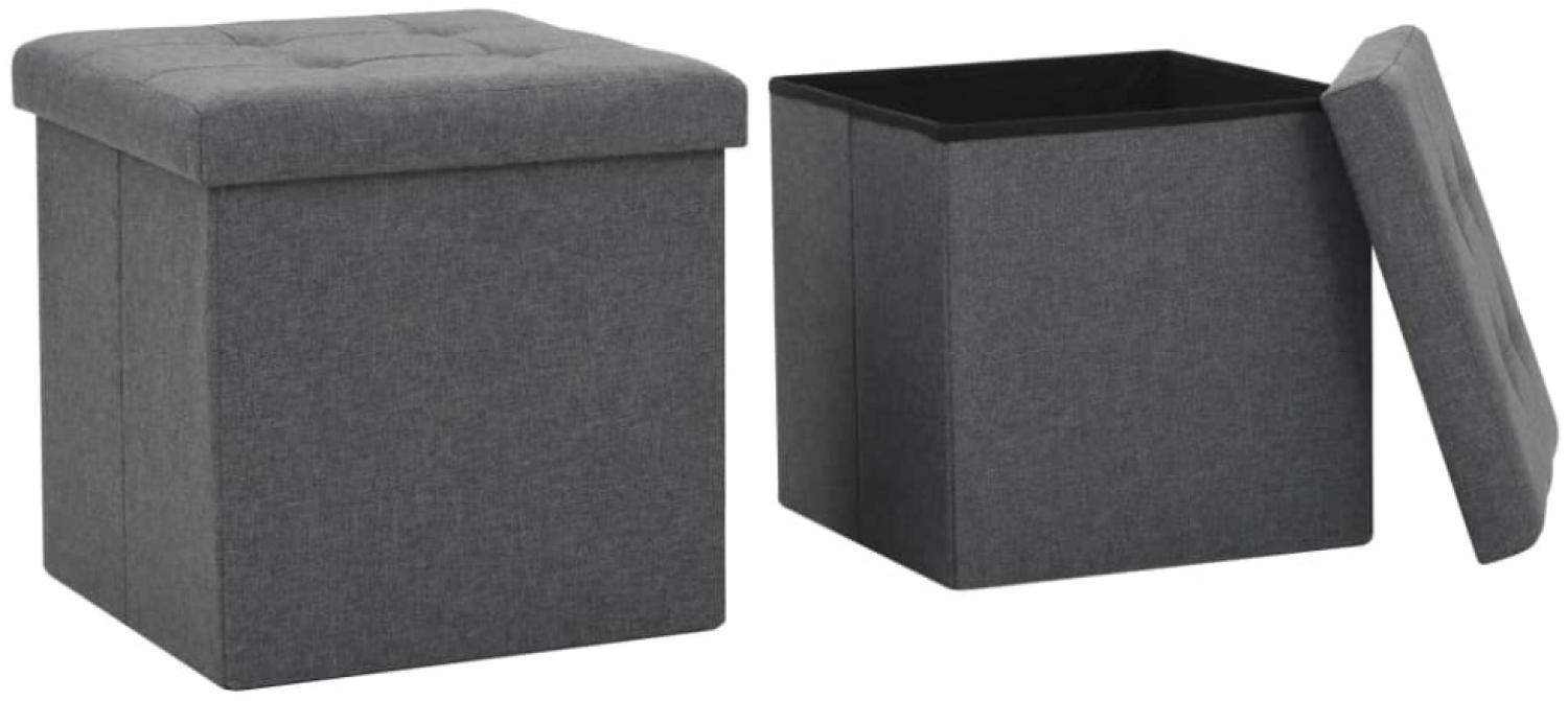 Hocker mit Stauraum 2 Stk. Dunkelgrau Leinenoptik Bild 1