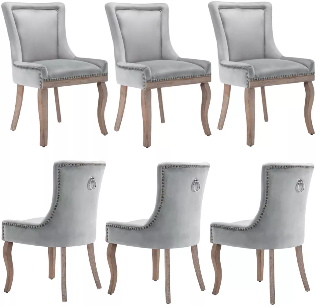 Merax Luxuriös Esszimmerstuhl (Küchenstuhl Wohnzimmerstuhl, 6 St), Polsterstuhl, Beinen aus Massivholz, Bezug aus Samt, Grau Bild 1
