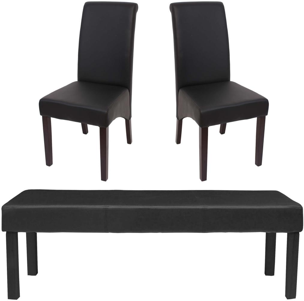Esszimmergarnitur Garnitur M37, Bank und 2 Stühle Kunstleder ~ 120x43x49 cm schwarz, dunkle Beine Bild 1