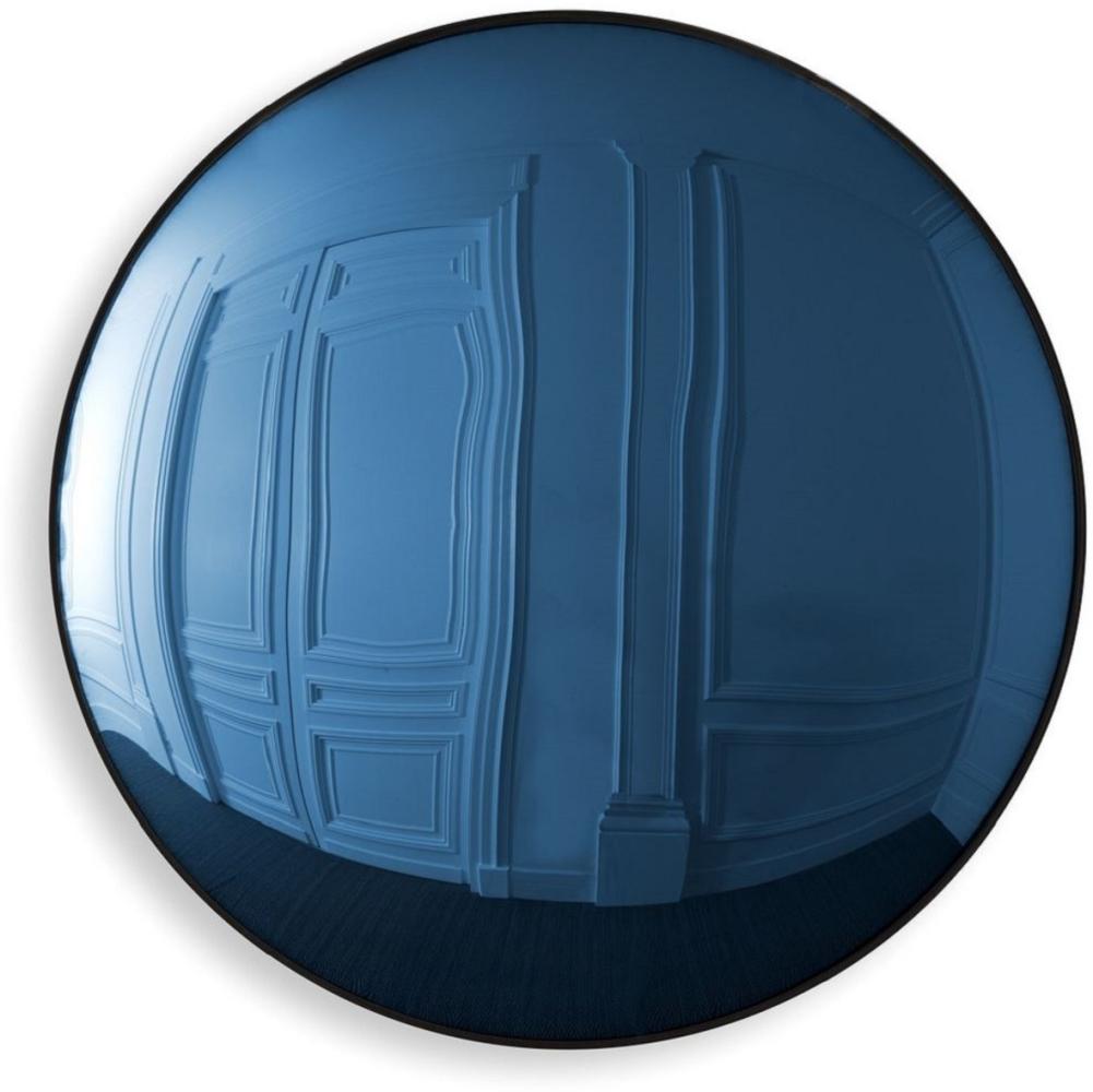 Casa Padrino Luxus Spiegel Blau / Schwarz Ø 91 cm - Runder konvexer Wandspiegel - Luxus Möbel Bild 1