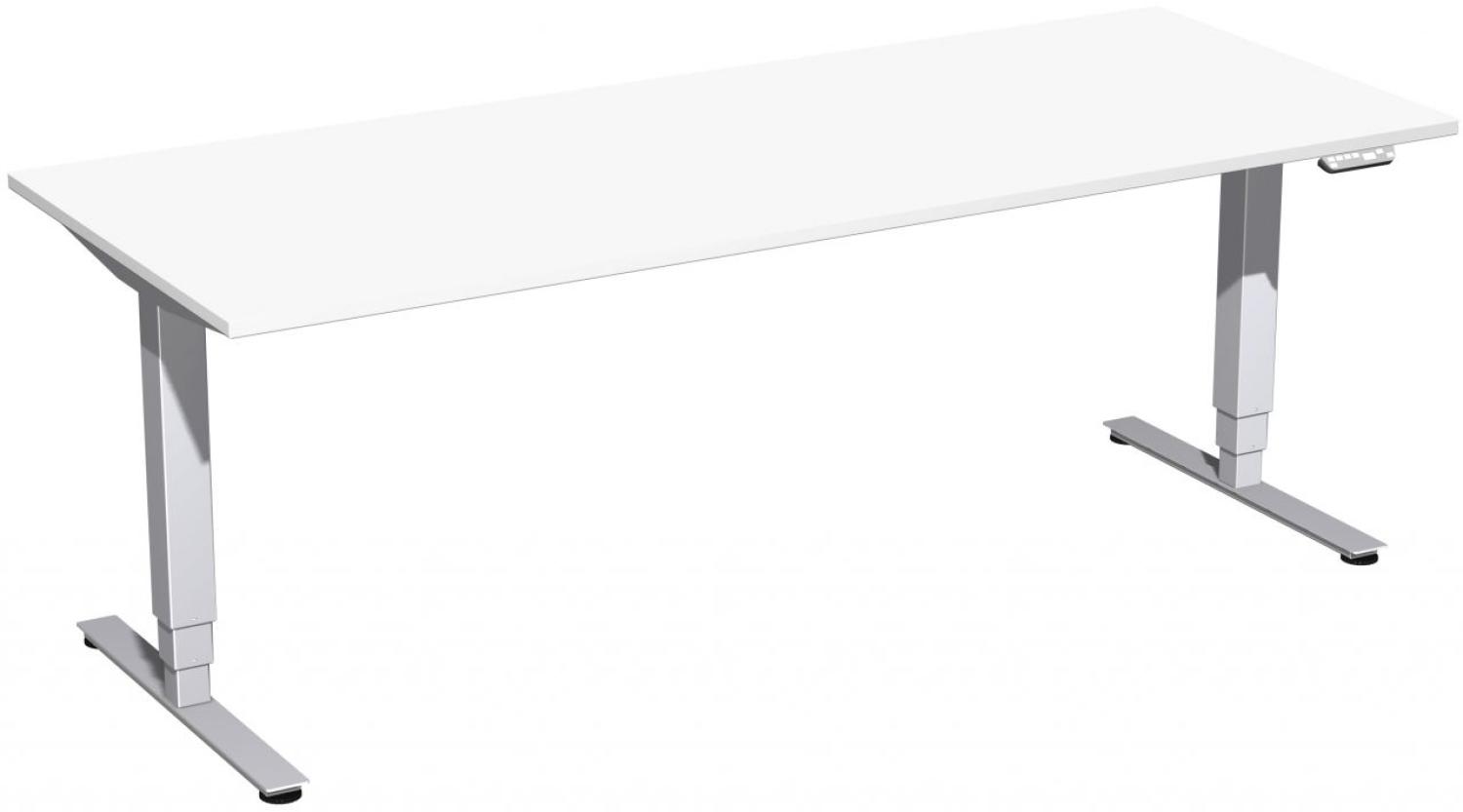 Elektro-Hubtisch 'Pro+', höhenverstellbar, 200x80x62-128cm, gerade, Weiß / Silber Bild 1