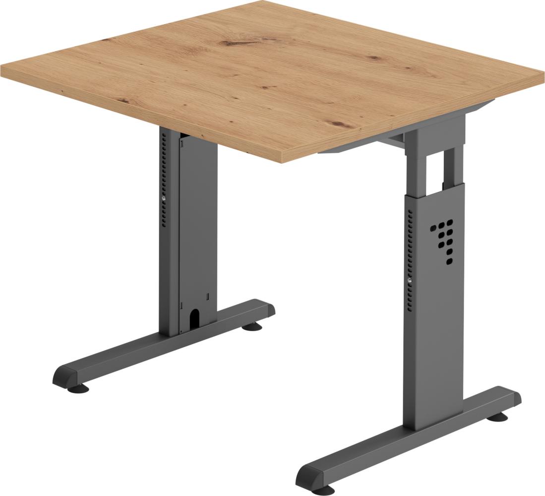 bümö® Schreibtisch O-Serie höhenverstellbar, Tischplatte 80 x 80 cm in Asteiche, Gestell in graphit Bild 1