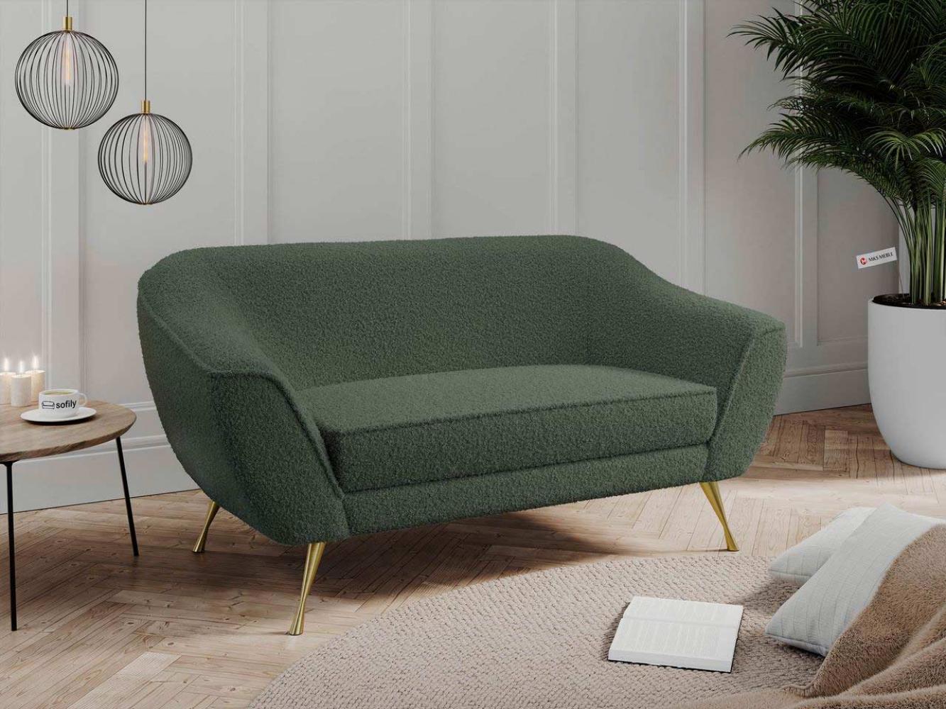 Klassisches Sofa aus Bouclé-Stoff mit goldenen Beinen - BUKLI - 2 Sitzer - Grün Boucle Bild 1