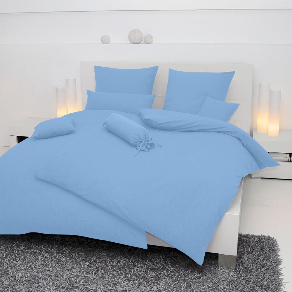 Janine Mako Soft Seersucker uni Bettwäsche 2 teilig Bettbezug 155 x 200 cm Kopfkissenbezug 80 x 80 cm PIANO blue Bild 1