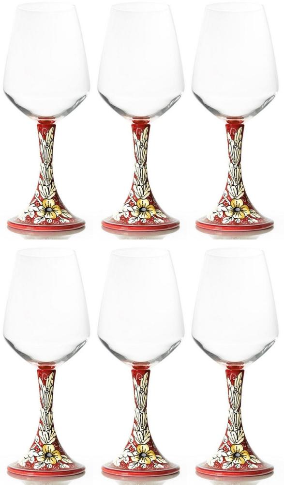 Casa Padrino Luxus Keramik Weinglas 6er Set Rot / Mehrfarbig H. 23,5 cm - Handgefertigte & handbemalte Weingläser - Hotel & Restaurant Accessoires - Luxus Qualität - Made in Italy Bild 1