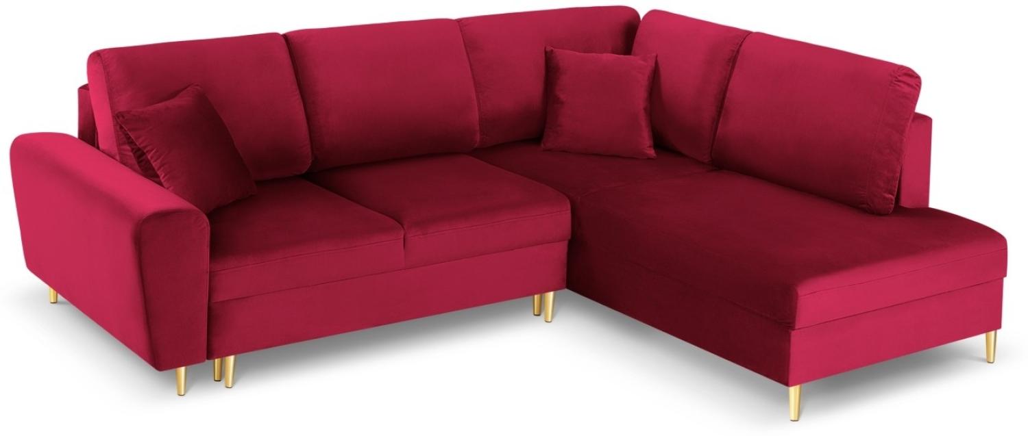 Micadoni 5-Sitzer Samtstoff Ecke rechts Sofa mit Bettfunktion und Box Moghan | Bezug Red | Beinfarbe Gold Metal Bild 1