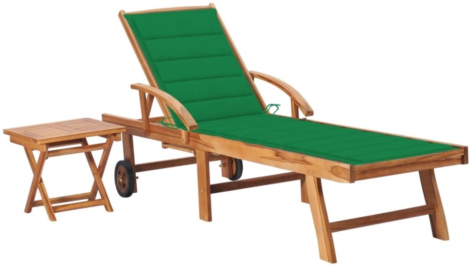 vidaXL Sonnenliege mit Tisch und Auflage Massivholz Teak 3063026 Bild 1