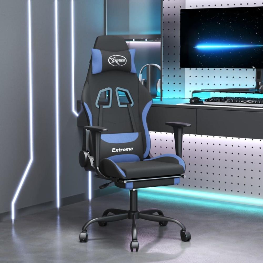 Gaming-Stuhl mit Fußstütze Schwarz und Blau Stoff, Drehbar [3143729] Bild 1
