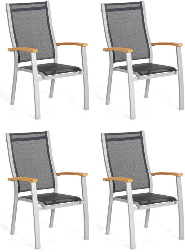 Sonnenpartner 4er-Set Stapelstühle Florida Aluminium silber/Textilen schwarz Stapel-Sessel Bild 1