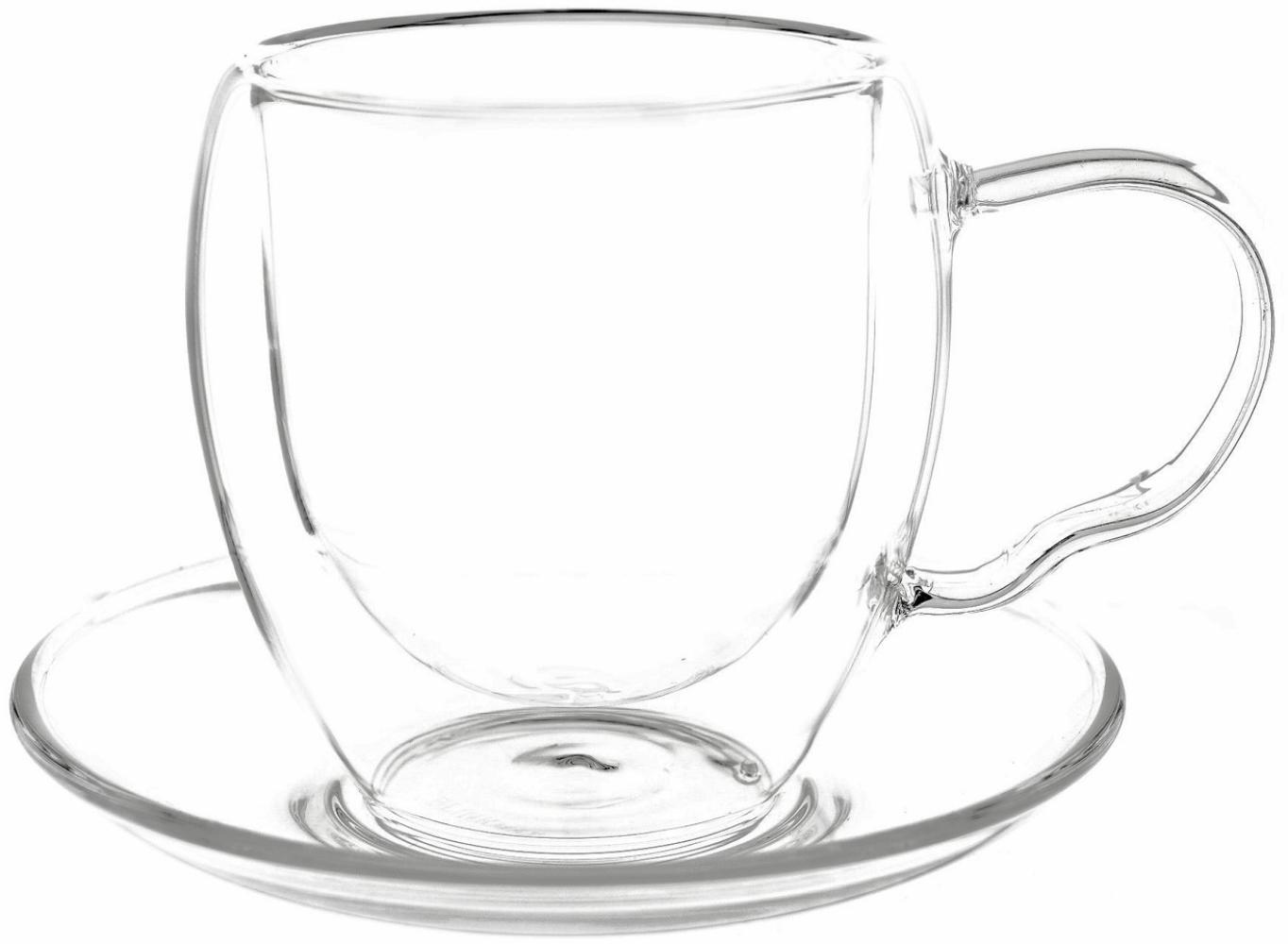 Trendmax 2x Teegläser Doppelwand Thermoglas mit Henkel & Unterteller 250ml, Heat-Resistant ideal für Tee, Kaffee, Kakao Bild 1