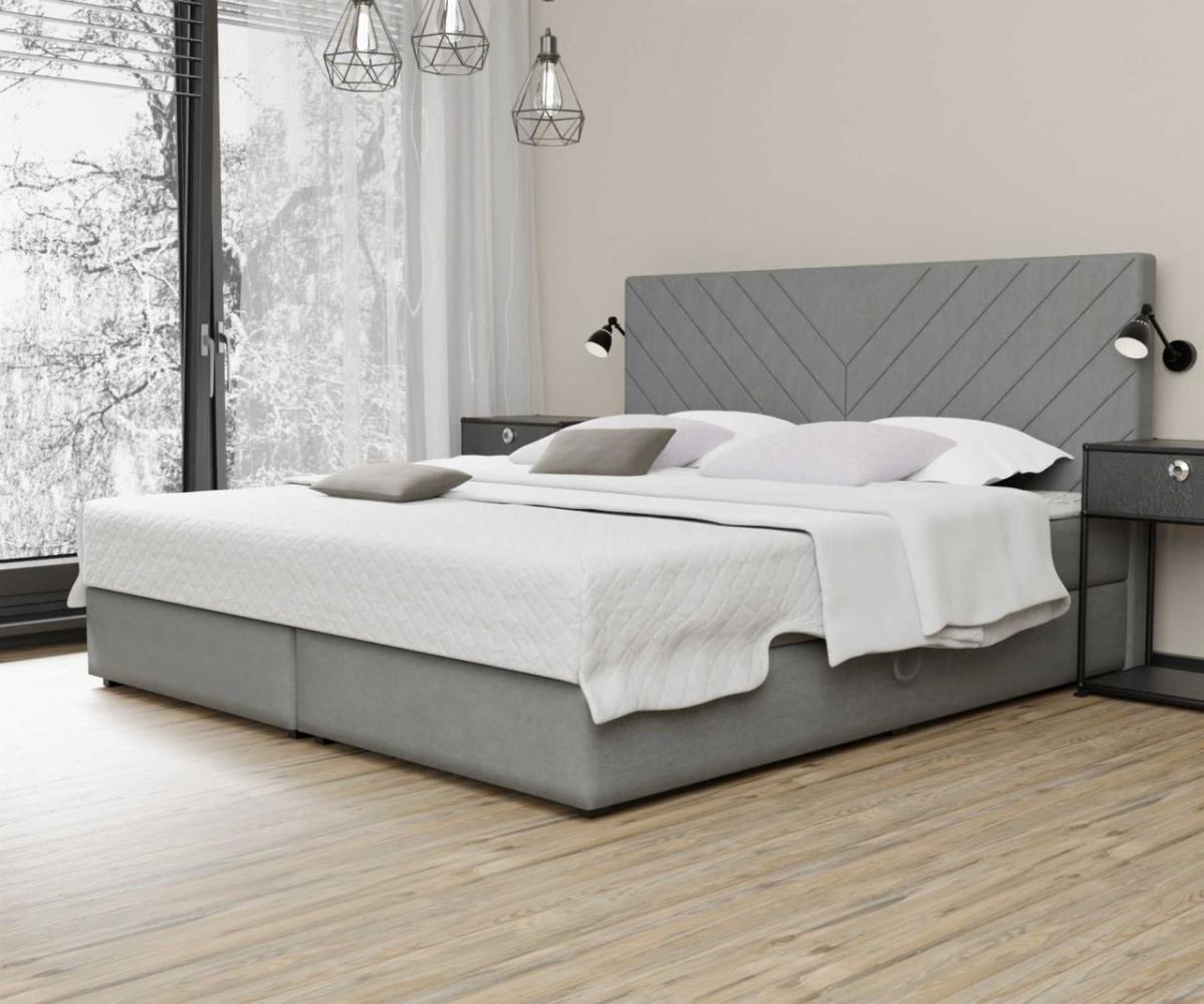 Boxspringbett Schlafzimmerbett BELCORA 140x220cm Stoff Grau inkl. Bettkasten Bild 1