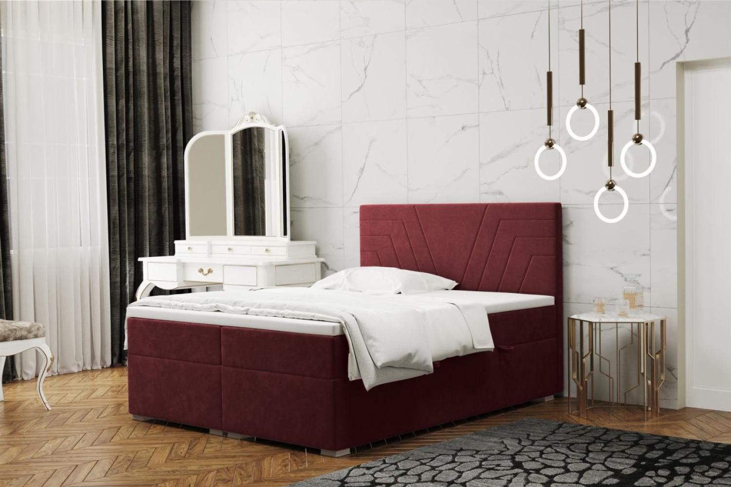 Boxspringbett Schlafzimmerbett RAMON 120x200cm in Stoff Matt Velvet Weinrot Bild 1