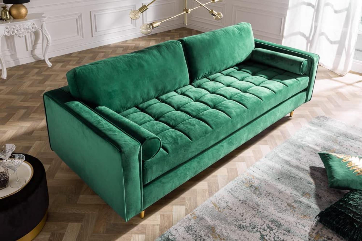 Modernes 3er Sofa 220cm COMFORT grün Samt Federkern Design Elegant Bild 1
