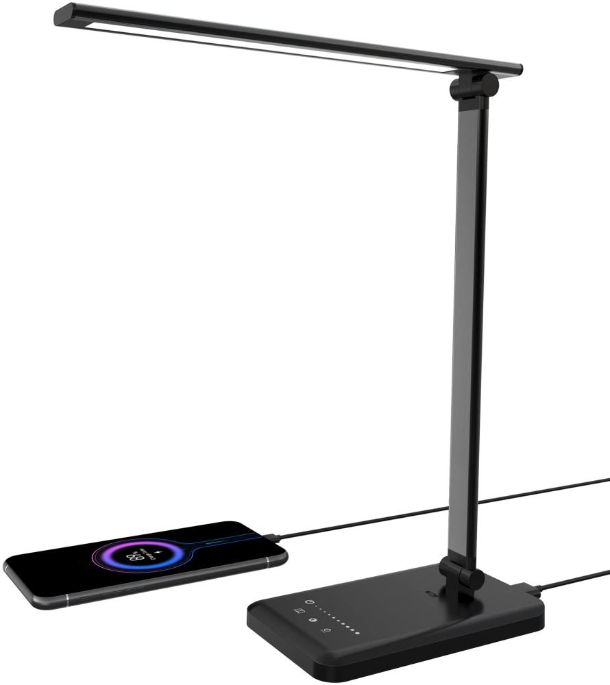 Aourow Schreibtischlampe LED Dimmbare Tischlampe: Tischleuchte mit 5 Lichtfarben und 5 Helligkeitsstufen,Desk Lamp USB-Anschluss für Aufladung des Smartphones,Nachttischlampe mit Touchscreen,Schwarz Bild 1