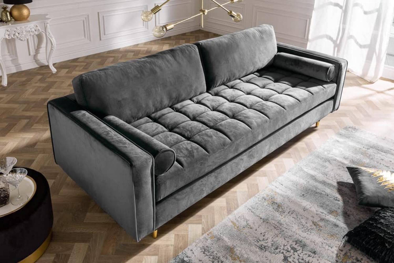 Modernes 3er Sofa 220cm COMFORT grau Samt Federkern Design Elegant Bild 1