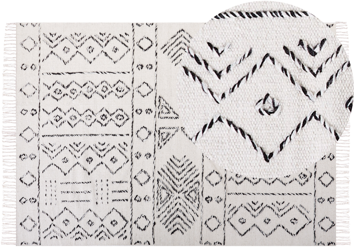 Teppich Wolle weiß schwarz geometrisches Muster 160 x 230 cm Kurzflor ALKENT Bild 1