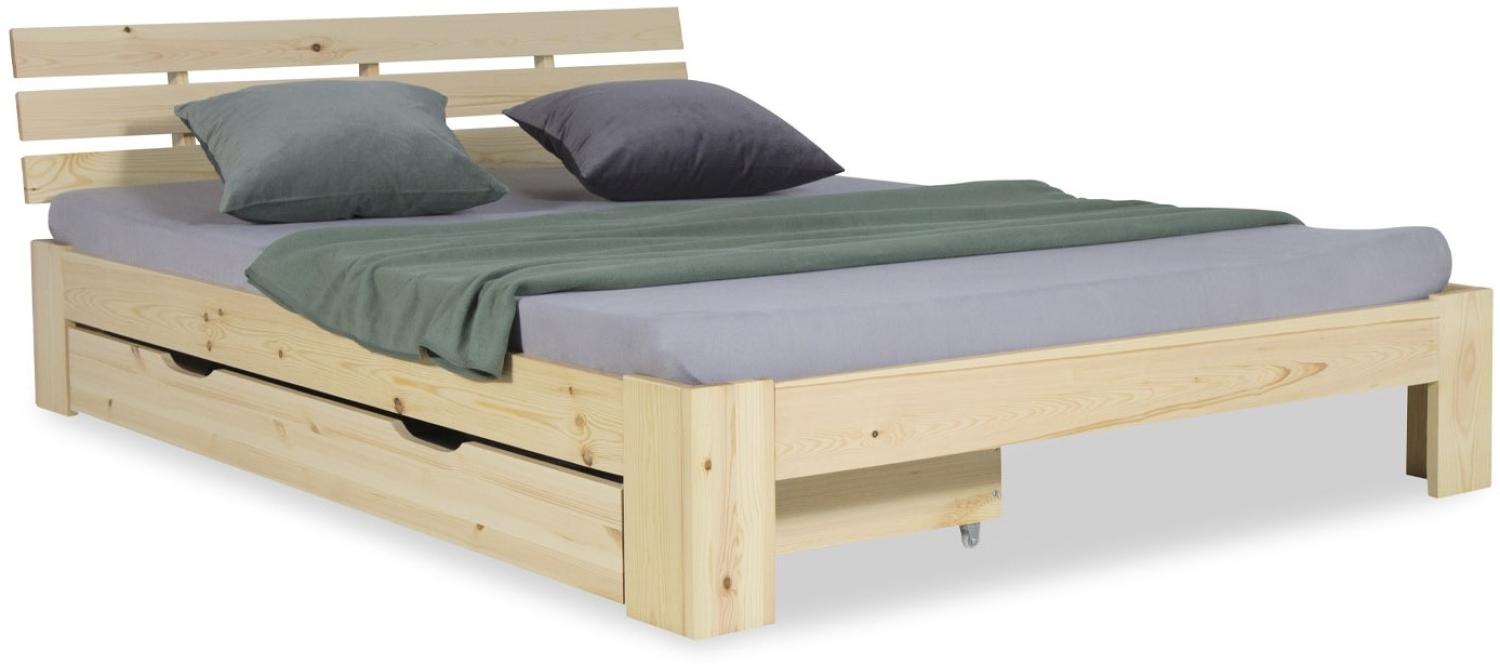 Doppelbett mit Bettkasten 140x200 cm Lattenrost Bett Natur Holzbett Bettgestell Futonbett Bild 1