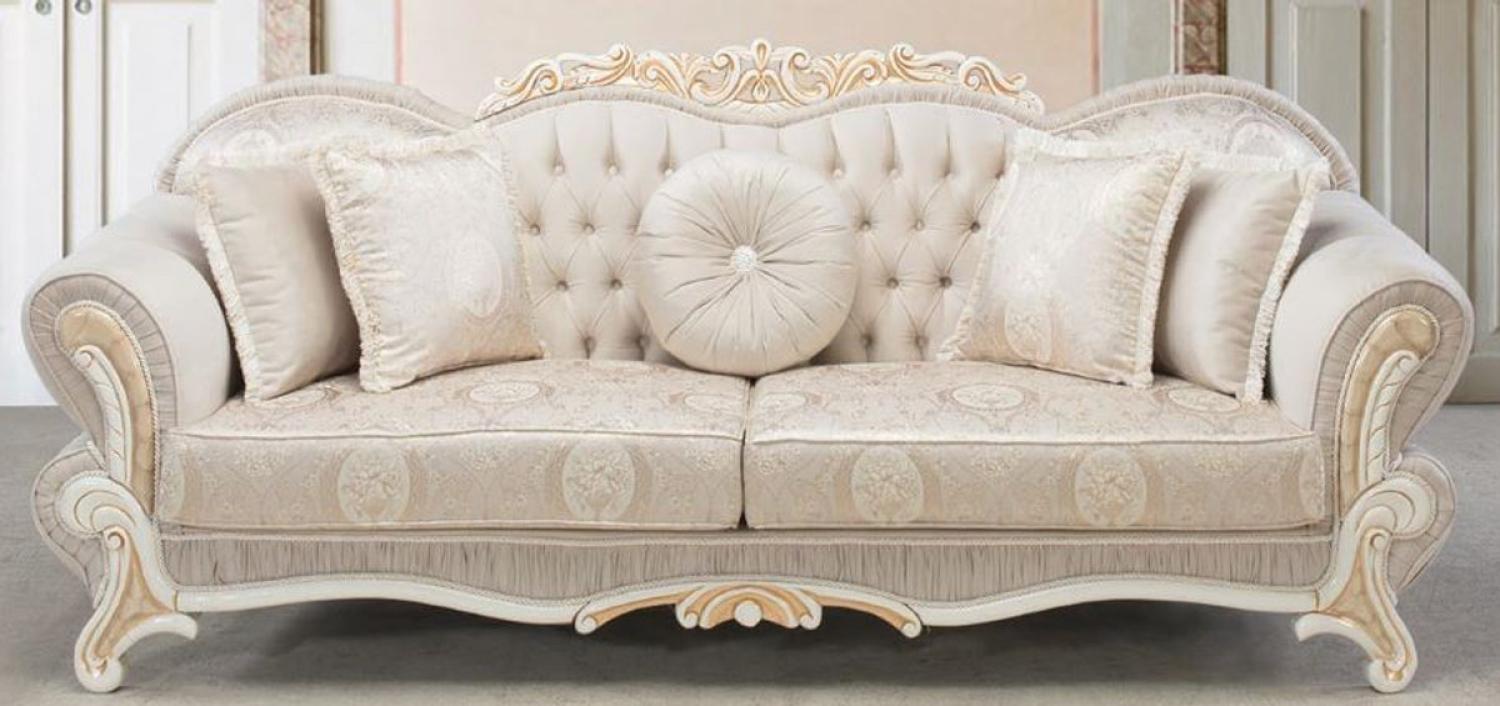 Casa Padrino Luxus Barock Sofa Hellrosa / Weiß / Gold 237 x 90 x H. 99 cm - Wohnzimmer Sofa mit dekorativen Kissen Bild 1