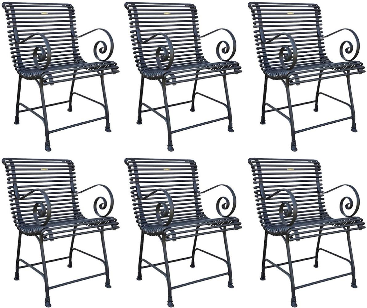 Casa Padrino Jugendstil Gartenstuhl Set Schwarz 44 x 50 cm - Handgefertigte Schmiedeeisen Stühle mit Armlehnen - Nostalgische Garten & Terrassen Möbel Bild 1