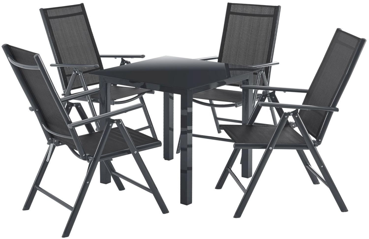 Juskys Aluminium Gartengarnitur Milano Gartenmöbel Set mit Tisch und 4 Stühlen Dunkel-Grau mit schwarzer Kunstfaser Alu Sitzgruppe Balkonmöbel Bild 1