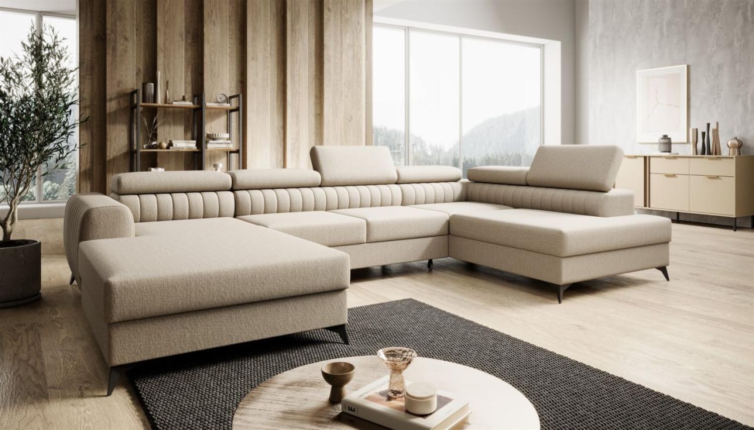 Wohnlandschaft U-Form Schlafsofa FARGO Stoff Vogue Beige Ottomane Links Bild 1