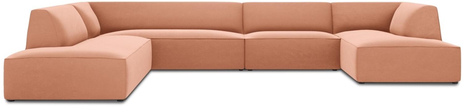 Micadoni 7-Sitzer Samtstoff Panorama Ecke links Sofa Ruby | Bezug Pink | Beinfarbe Black Plastic Bild 1