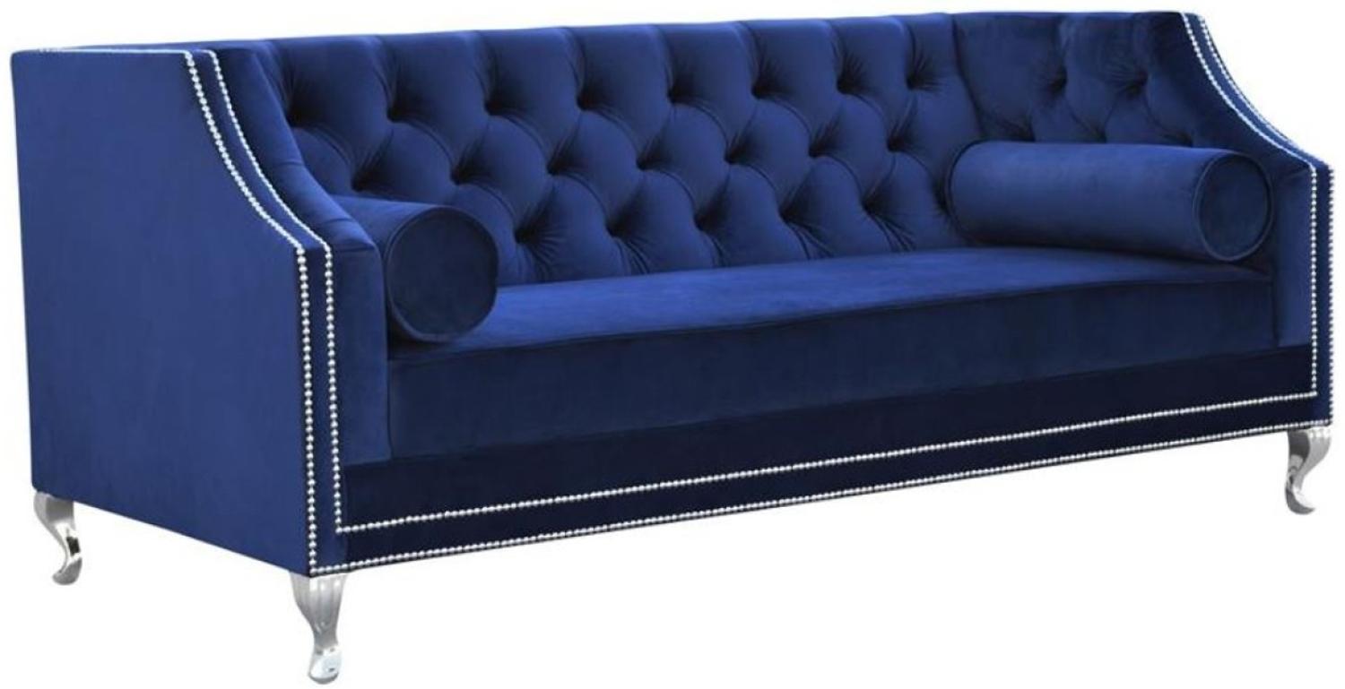 Casa Padrino Luxus Chesterfield Samt Sofa mit Kissen 172 x 84 x H. 76,5 cm Mittelblau Bild 1