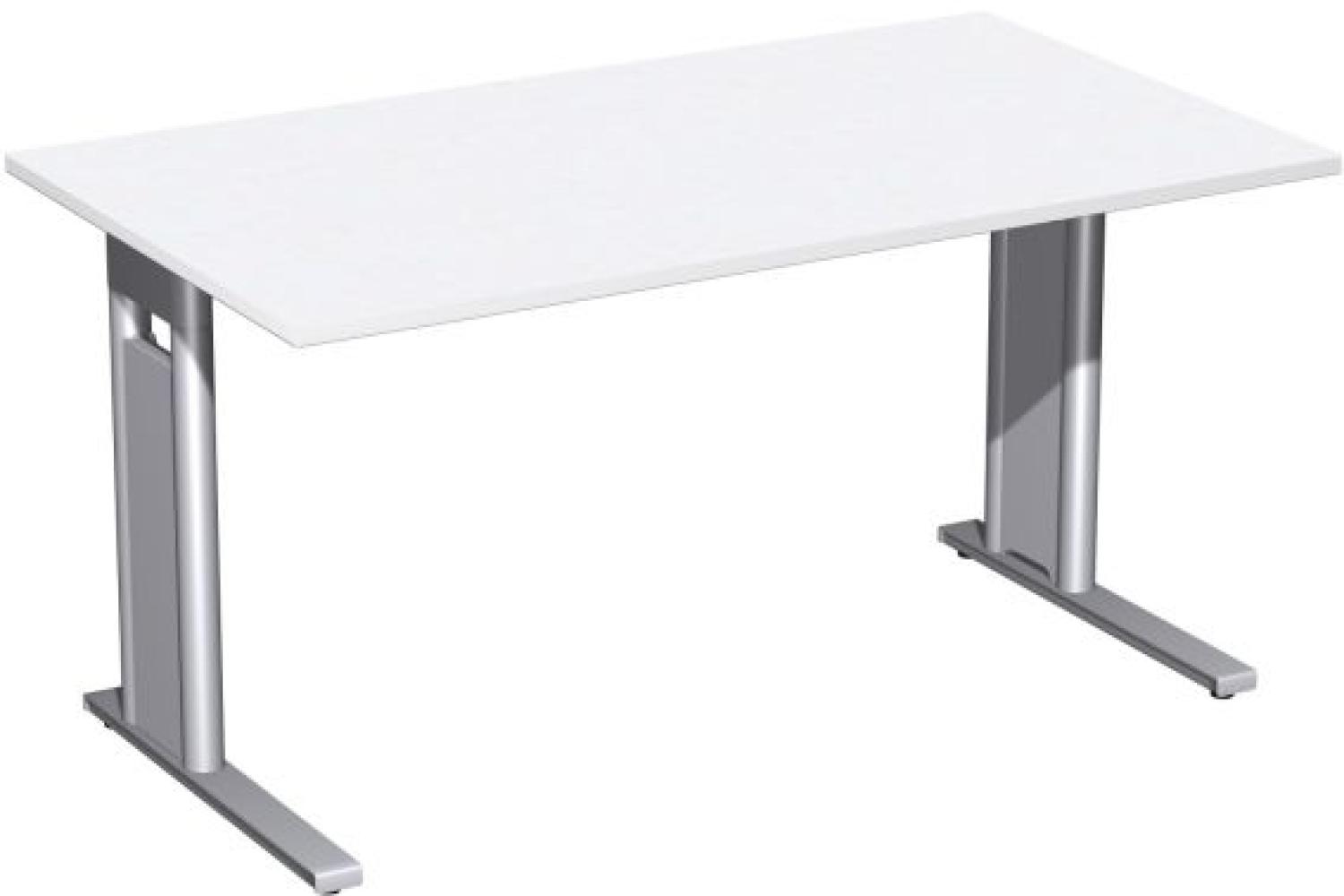 Schreibtisch 'C Fuß Pro', feste Höhe 140x80cm, Weiß / Silber Bild 1