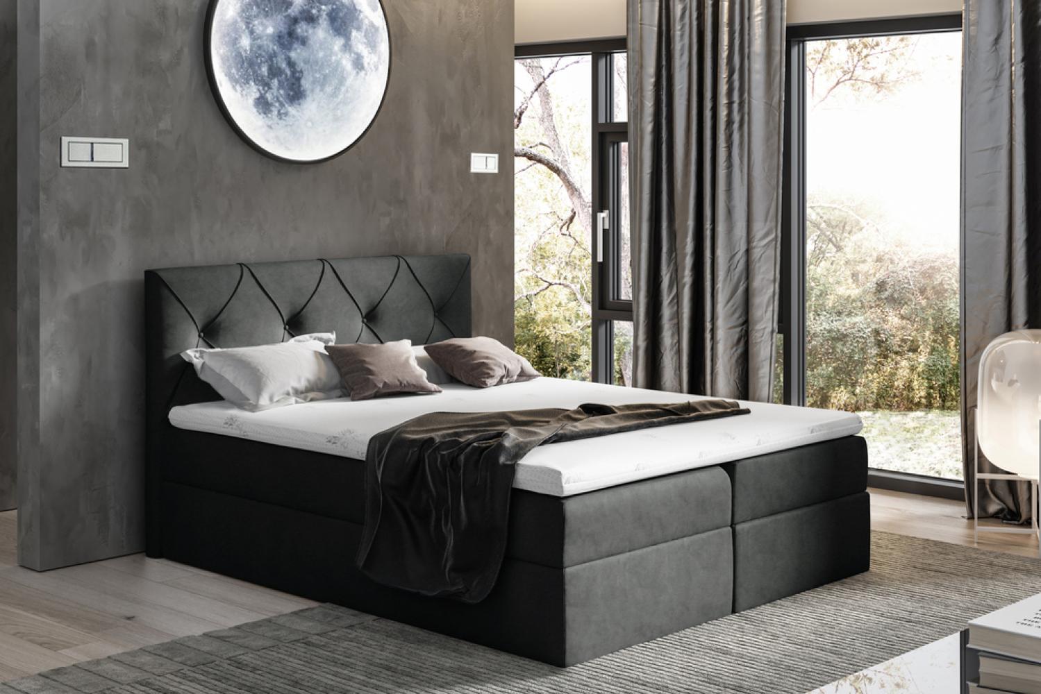 Stylefy 'Arian' Boxspringbett Velours Schwarz 200 x 200 cm Bild 1